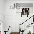Modern Black Chandeliers Mid Century 12 Lights Sputnik Chandelier Large L52” Smoke Glass Globe Pendant Light Fixture for High Ceiling Foyer Staircase Living Dining Room