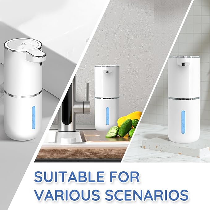 Foaming Soap Dispenser, Automatic Soap Dispenser, 13.5oz/400ml Automatic Soap Dispenser Touchless, USB Rechargeable 4 Level Adjustable Electric, for Bathroom, Kitchen,Hotel