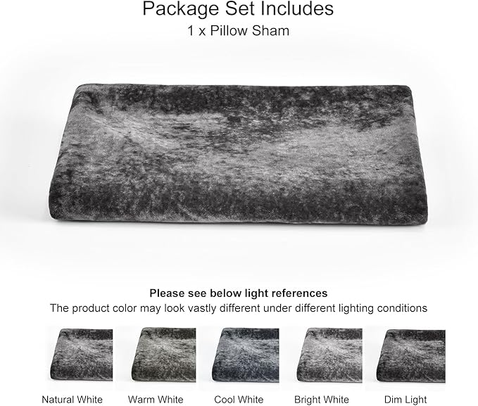 PHF Truly Velvet Zippered Body Pillowcase, No Insert, 1 Pack Ultra Soft Breathable Pillow Sham Cover with Zipper, 20"X 54" Long Luxury Cozy Warm Fuzzy Flannel Body Pillow Case, Charcoal/Dark Grey