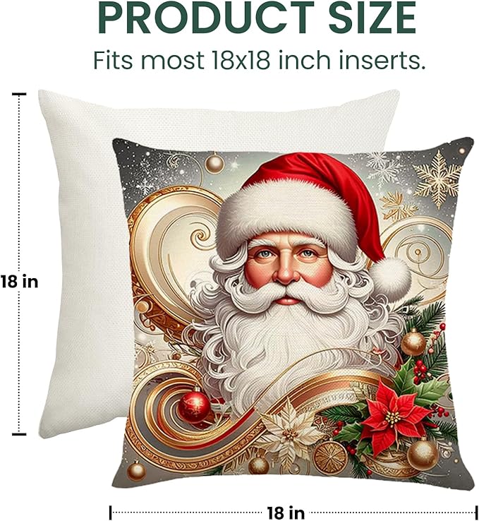 Christmas Throw Pillow Covers 18x18 Set of 4 Winter Holiday Decorative Pillowcase Reindeer Snowman Christmas Tree Santa Farmhouse Home Decor for Sofa Couch Cushion