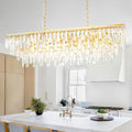 Rectangular Dining Room Chandelier, 40" Gold Modern Rectangle Luxury Crystal Chandelier 12 Lights Top K9 Linear Ceiling Pendant Light Fixture for Dining Room Kitchen Table Living Room