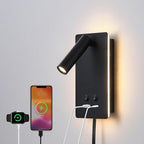 MOLUOLA LED Wall Lamp Wall Mounted Reading Lights, Adjustable Headboard Plug in Wall Sconce with USB C+A Ports, Headboard Bedside Lamp with 9W+3W Night Light 3000K (Black)