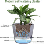 12 inch Large Self Watering Pots for Indoor Outdoor Plants, Plant Pots with Mesh Drainage Holes for Garden House Plants, Plastic Planters with Reservoir for Flower, Speckled Grey