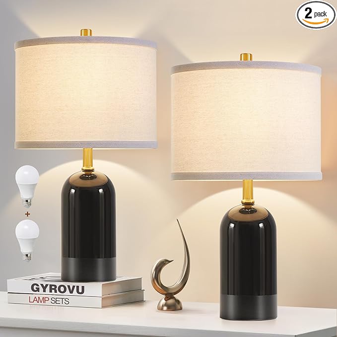 GyroVu Modern Ceramic Table lamp Set of 2, 3 Color Temperature Bedside lamp 21.5" Tall Nightstand Lamp End Table Lamps for Living Room Bedroom (Bulbs Included)