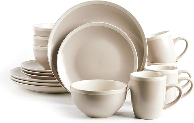 Rock Ridge Speckled Stoneware Dinnerware Set (16pc Set, Sands and Ivory)