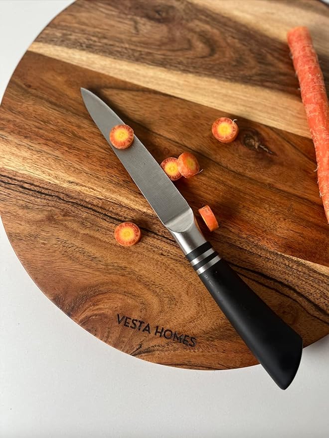 Vesta Homes Wooden Round Cutting Board/Chopping, Serving Board, Platter for Vegetables, Fruits, Cheese, Pizza and Charcuterie | Natural Acacia Wood | 11.5*11.5 Inches | Handcrafted in India