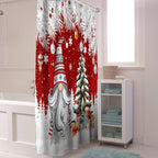 Vandarllin Christmas Gnome Shower Curtain, Winter Merry Christmas Tree Balls Shower Curtains Set with Hooks, Red Waterproof Fabric Bathroom Curtains Decor Home Accessories,66 X 72 Inch Long