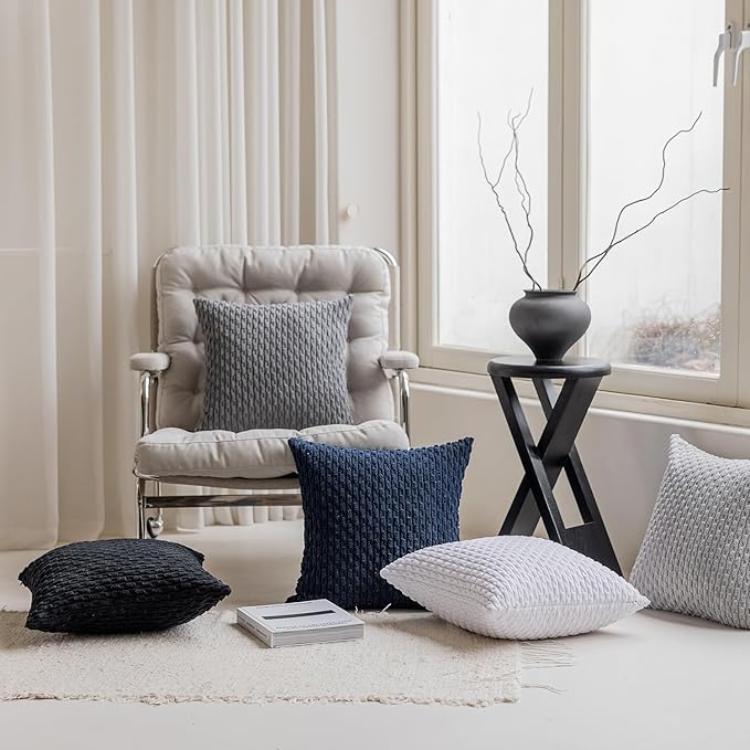 Kevin Textile 2 Packs Decorative Pillow Covers for Couch Outdoor Pillows Cover Boho Striped Velvet Pillow Covers Set of 2 40cm x 40cm 16 x 16 Inch Black