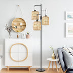 Boho Floor Lamp for Living Room Bedroom-3 Light Dimmable Floor Lamp with Three Led Bulb, Rustic Tall Lamp Black Standing Lamp Tree Floor Lamps for Living Room Bedroom,Office,Corner