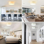 3-Light Ceiling Light Fixture, 13" Drum Flush Mount Ceiling Light, Modern Close to Ceiling Lights with Fabric Linen Shade Farmhouse Flush Mount Light for Bedroom Hallway Kitchen Dining Living Room