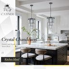 Black 3 Tiers Crystal Pendant Light, 3 Pack Mini Smoke Gray K9 Crystal Chandelier Modern Pendant Light Fixture for Kitchen Island Dining Room Hallway Bedroom Closet