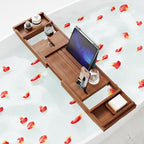 Teak Bathtub Tray, Wooden Bath Tub Tray Expandable Teak Bath Caddy with Book and Wine Glass Holder