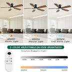 52inch Ceiling Fans with Lights, Low Profile Ceiling Fan with Light and Remote/APP Control, DC Reversible Motor, Noiseless, Flush Mount, Brown Ceiling Fan for Bedroom Indoor/Outdoor Use