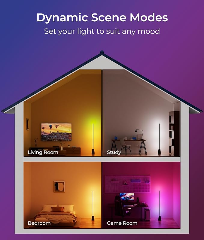Corner Floor Lamp, RGBCW Smart Floor Lamp, 16 Million Colors, Music Sync, 1500lm, 2700-6500K, LED Corner Lamp with Alexa & Google Compatible, Led Floor Lamps for Living Room Bedroom Gaming