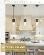 2-Pack Pendant Lights Kitchen Island, Matte Black Hanging Lights Fixtures with Cylinder Clear Glass, Modern Kitchen Pendant Lighting Over Island for Dining Room, AD-24023-1P2-BK