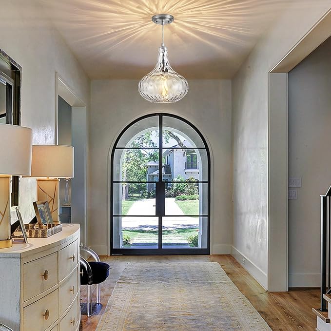 Glass Pendant Light Brushed Nickel 11-inch Hammered Pendant Lighting for Kitchen Island, Kitchen Sink, Hallway, Living Room