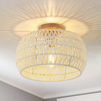Boho Ceiling Light Fixtures Cream White Rattan Chandelier Light Small Rattan Flush Mount Ceiling Light Hand-Woven Chandelier for Nursery Light Fixture Kitchen Farmhouse Bedroom Chandeliers