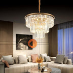 12-Light 23.64" Gold Modern Crystal Chandelier Crystal Pendant Chandeliers Light Fixture 3-Tier Hanging Lighting for Living Dinning Room Bedroom Foyer