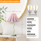 Pleated Table Lamp, Table Lamp for Bedroom, Bedside Lamps for Nightstand with Linen Lampshade, Modern Lamp for Bedroom Home Office Decor, Green