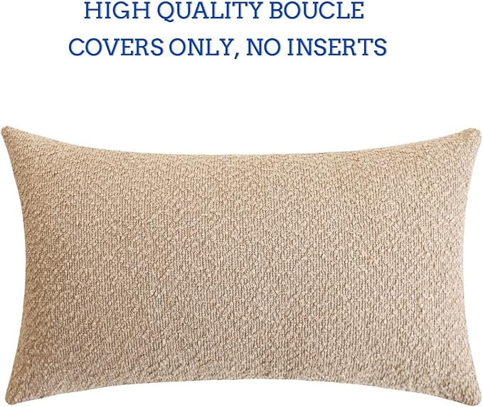 Jeneoo Khaki Decorative Long Lumbar Thick Throw Pillow Covers Fine Textured Boucle Couch Cushion Cases for Sofa Decor, Set of 1, 14 x 36 Inch