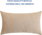 Jeneoo Khaki Decorative Long Lumbar Thick Throw Pillow Covers Fine Textured Boucle Couch Cushion Cases for Sofa Decor, Set of 1, 14 x 36 Inch