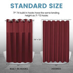 Burgundy No Hook Shower Curtain with Snap in Liner,230GSM Waffle Weave Shower Curtains for Bathroom,71W x 74H