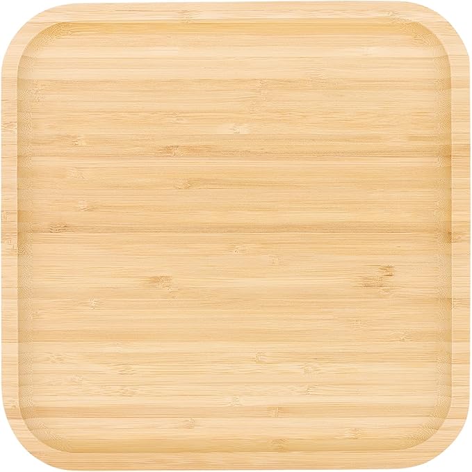 JOIKIT 3 Pack 10 Inch Bamboo Platter, Fine Polished Sqaure Wood Plates Bamboo Serving Tray for Holding Fruit, Bread, Cheese, Nut, Coffee, Tea, Plant Saucer