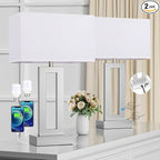 Nightstand Table Lamps for Bedrooms Set of 2 - Touch Bedside Lamp with USB C+A, 3 Way Dimmable Living Room Lamps for End Tables Set of 2, Modern Night Stand Lamps for Bed Side(White&Silver)