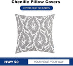 HWY 50 Grey Gray Decorative Throw Pillow Covers 18x18 Inch (1 Piece), Embroidered Cotton Farmhouse Cushion Cover Pillow Case for Sofa Couch Living Room Bed Bedroon, Floral Branches