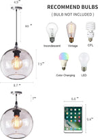 ARIAMOTION Pendant Lighting Kitchen Island Modern Rustic Glass Hanging Lights Globe Clear Seeded Bubble Light Fixtures Dining Room Table Bedroom Bathroom Office Brushed Nickel 8.7 Inch Diam 2 Pack