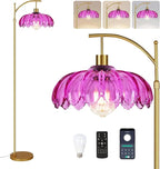 Vintage Floor Lamps for Living Room Arc Floor Lamp with Remote Control & Glass Lampshade,Mid Century Modern Standing Lamp Gold Tall Flower Lamp for Bedroom Living Room Corner