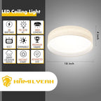 Hamilyeah 18 inch LED Ceiling Light Flush Mount Light Fixture 36W, Modern Kitchen Lighting Fixture Ceiling Mount with Fabric Shade, Dimmable Ceiling Lighting Fixture 5CCT for Bedroom, Bathroom