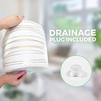 Willowy 12 Inch Ceramic Pot - Slightly Tapered Matte White with Metallic Gold Stripes - Drainage Plug Included