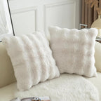 MANDIOO Pack of 2 Thick Plush Wool Decorative Throw Pillow Covers Super Soft Wave Bubble Fur Velvet Cushion Covers Pillow Shams for Couch Bed Living Room 24x24 Inch Cream White