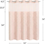 No Hooks Boho Light Pink Woven Fabric Shower Curtain 72 x 74 Modern Farmhouse, Tufted Chevron Striped Shabby Chic Textured, Minimalist Hookless Shower Curtains for Bathroom, Hotel Decor