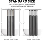 Furlinic Stall Size No Hook Shower Curtain with Snap in Liner,Waffle Weave Heavy Duty Fabric Bathroom Curtains with See Through Top Window,Waterproof & Machine Washable,Grey,36x72 Inch