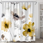 Boho Floral Shower Curtain, Cream Tan Beige Yellow Grey White Flower Farmhouse Fabric Shower Curtains Set for Bathroom Decorative with Hooks 72 X 72 inch Spring Bath Decor