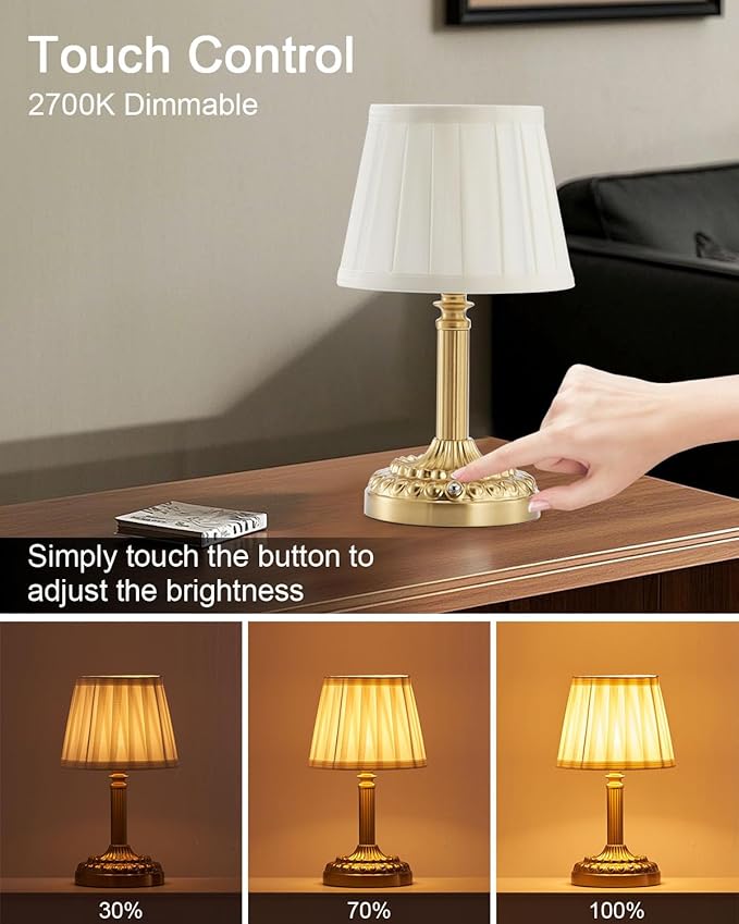 Small Cordless Table Lamp for Restaurant Dinner Table, 5200 mAh Rechargeable Battery Operated Lamp, Portable Dimmable Touch Lights for Bedroom Living Room Dining Room Outdoor Patio