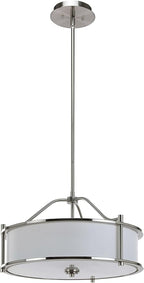 XiNBEi Lighting Pendant Lighting 18 inch 3 Light Drum Pendant Light with Fabric Shade and Glass Diffuser in Brushed Nickel, Classic Convertible Drum Chandelier for Living & Dinning Room XB-P1199-BN