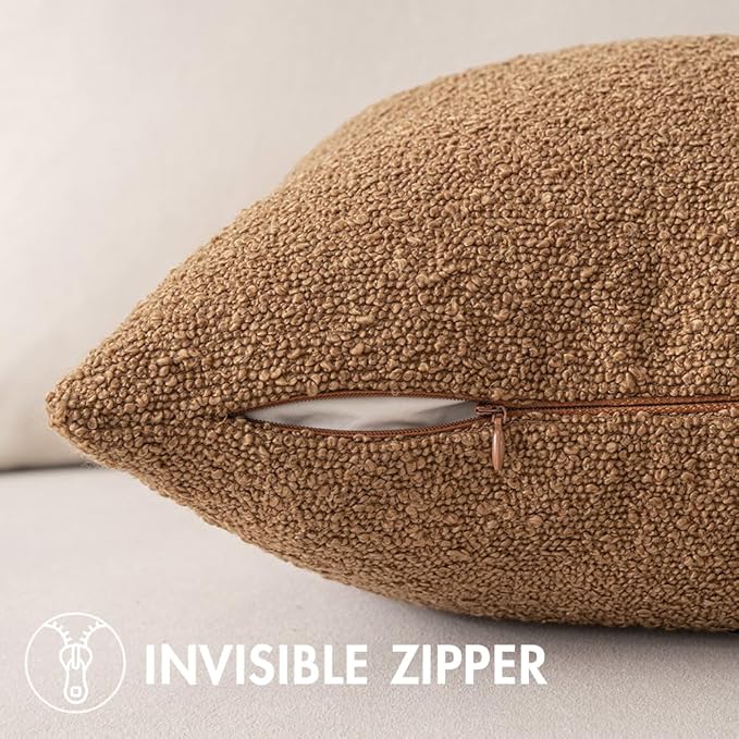 MIULEE 12x20 Inch Decorative Lumbar Throw Pillows for Bed Set of 2 Textured Boucle Neutral Winter Throw Pillow Covers Brown Accent Solid Vintage Pillowcases Sofa Livingroom Home Decor