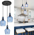 Emliviar 3-Light Cluster Pendant Light, Blue Hanging Pendant Lights with Seeded Glass for Kitchen Hallway Dining Room, DYE286G1-3 BK