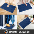 Sturdy Front Door Mat, Absorbent Muddy Dirt Resist Welcome Door Mats Outdoor Indoor, Stain and Fade Resistant, Non-Slip Rubber Backing Low Profile Doormat for Entryway, 30×17, Blue