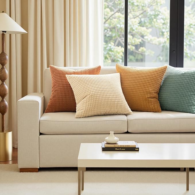 MIULEE Boho Farmhouse Decorative Pillow Covers 20x20 Inch Set of 4 Rustic Modern Fall Home Decor Couch Home Decor Couch Throw Pillows Summer Corduroy Pillowcases for Sofa Living Room Bed Orange/Teal