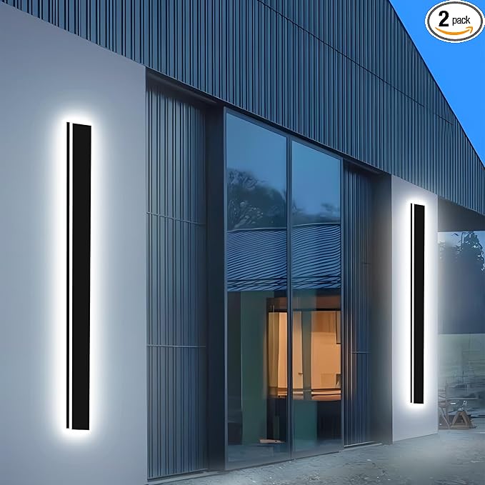 Picico 2PC 47in Modern Outdoor Lights,IP65 Waterproof Long Exterior Light Fixtures Wall Mount,Linear Outdoor LED Wall Sconce, Outside Lighting for Garage,Front Door (3000K-6000K Dimmable)