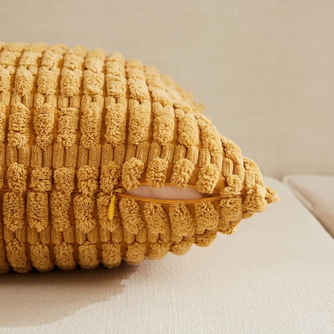 Fancy Homi Mustard Yellow Lumbar Decorative Throw Pillow Covers 14x24 Inch for Living Room Couch Bed Sofa, Rustic Farmhouse Boho Home Decor, Soft Striped Corduroy Rectangle Cushion Case 35x60 cm