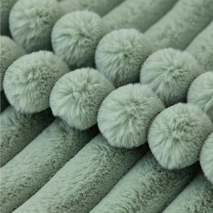 Set of 2 Light Green Faux Fur Decorative Throw Pillow Covers Fluffy Striped Pillowcase Cushion Covers 16 x 16 Inch Decor Sofa Couch Bedroom