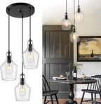 Emliviar 3-Light Chandelier Hanging Light Fixture, Modern Cluster Pendant Lighting for Kitchen Island with Clear Seeded Glass, Black Finish, DYE286G2-3 BK