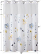 QiyI Flower Shower Curtain with Snap in Liner, Blue and Yellow Watercolor Floral Cloth Bath Curtains, No Hook Shower Curtains with Mesh Top Window, Fabric Waterproof Bathroom Curtain Set, 72 x 81 Inch