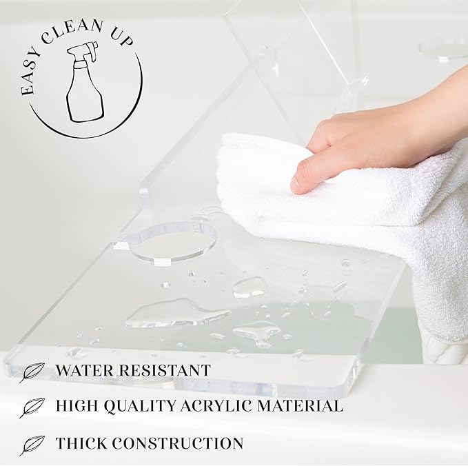 38" Supreme Plus- Luxury Bathtub Tray Caddy- 3/8" Thick, Clear Bath Tub Tray Table for 1 or 2 Bathers, Acrylic Bathtub Caddy, iPad and 2 Wine Glass Holders (Supreme Plus, 38")