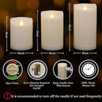 Flameless Flickering Candles with Remote and Timers, 1000 Hours Waterproof Outdoor Indoor Battery Operated LED Pillar Candles, Ivory Plastic, Set of 3(D 3" x H 4" 5" 6")